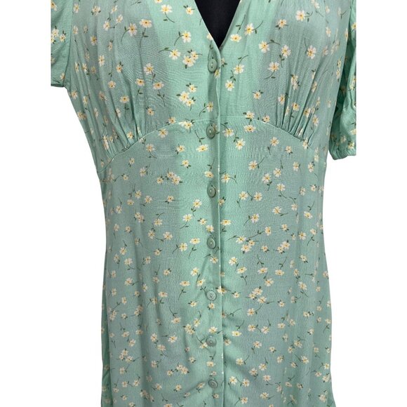 Elodie Womens Floral Button Down V-Neck Dress XS Mint Green Viscose/Rayon - Picture 5 of 11